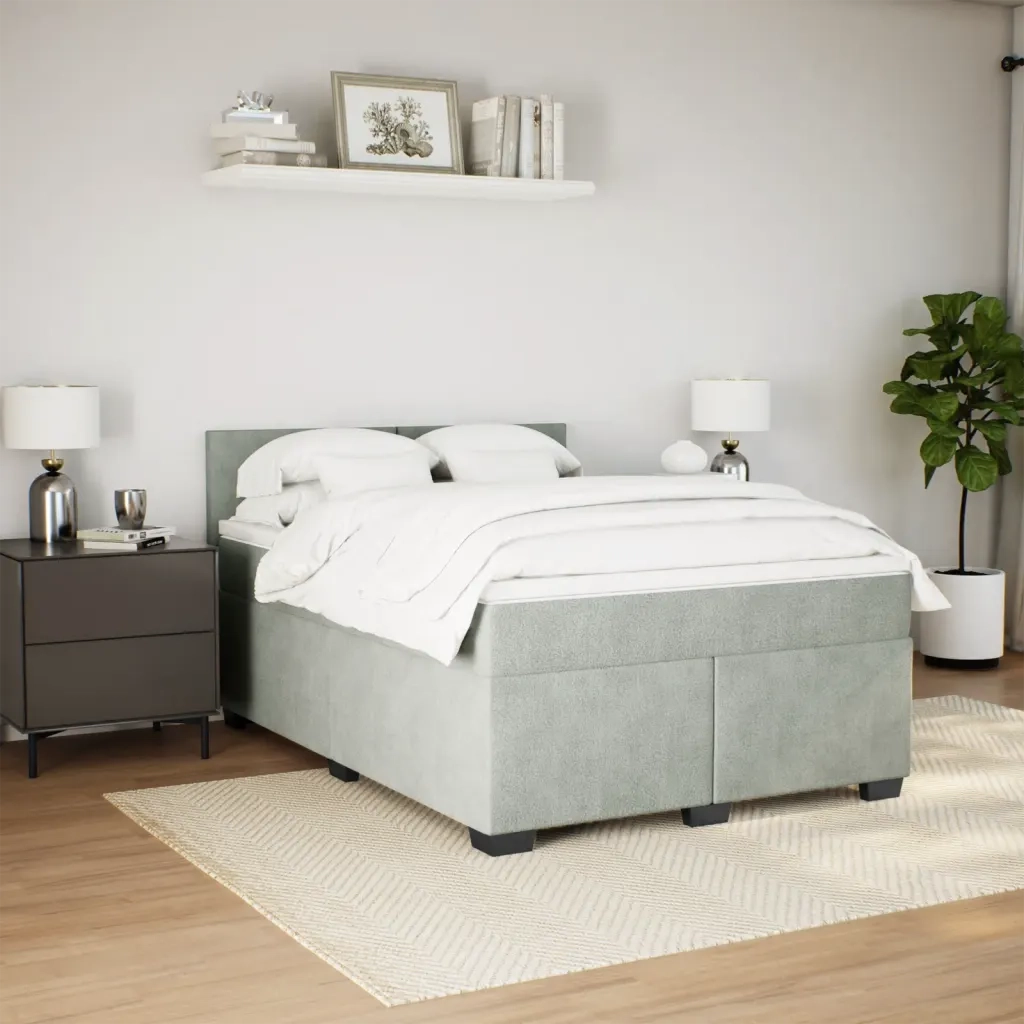 Giroletto a Molle con Materasso Grigio Chiaro 160x200cm Velluto