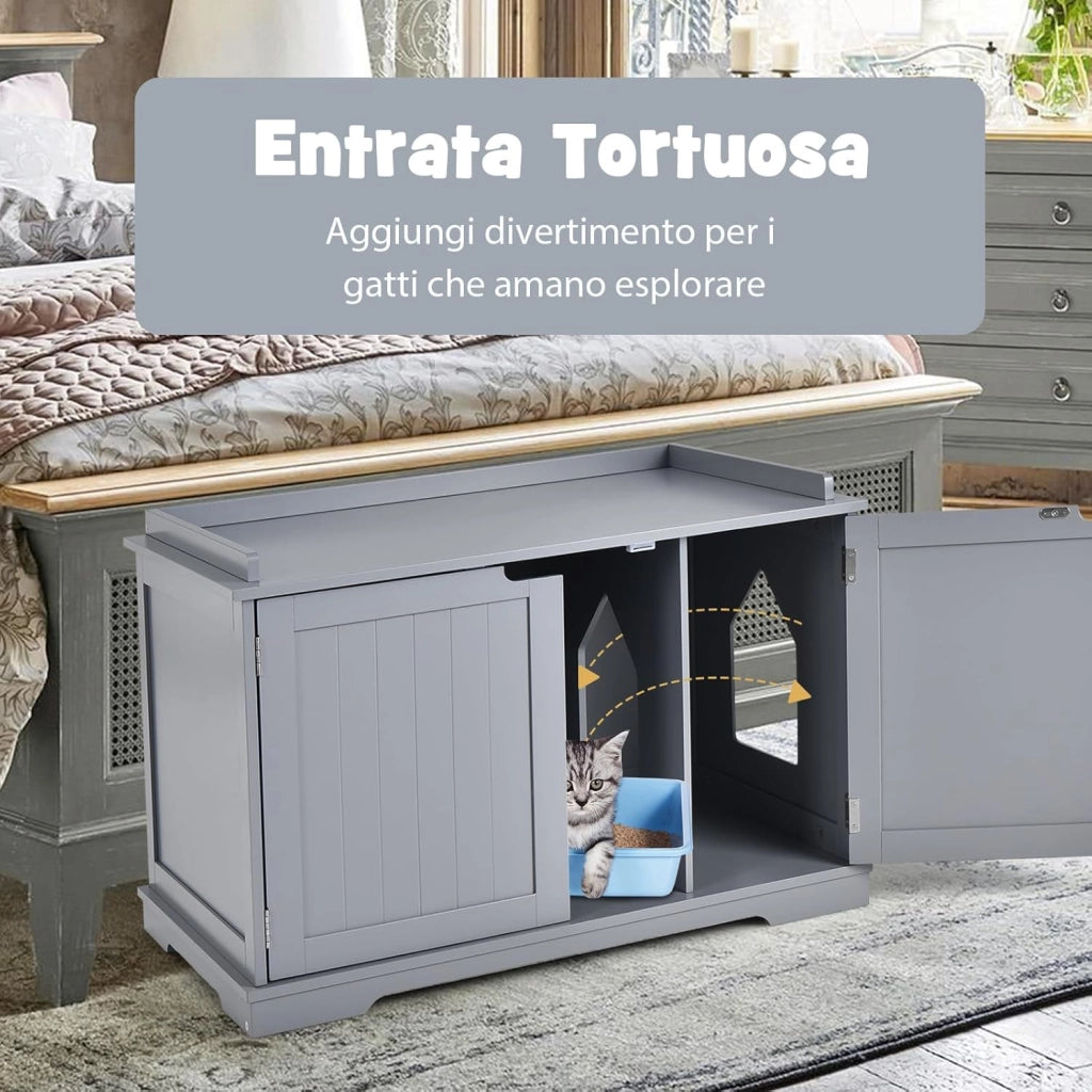 Casetta per Gatti, Lettera per Gatti, Casetta per Animali, Casa per Gatti, Recinto con Foro per Gatti, Cassa per Animali con Struttura in Legno Resistente (Grigio)