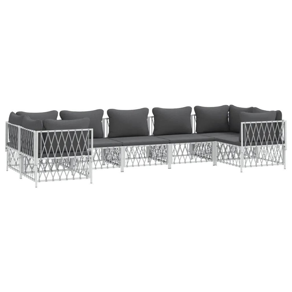 Set Divani da Giardino 7 pz con Cuscini in Acciaio Biancocod mxl 124533