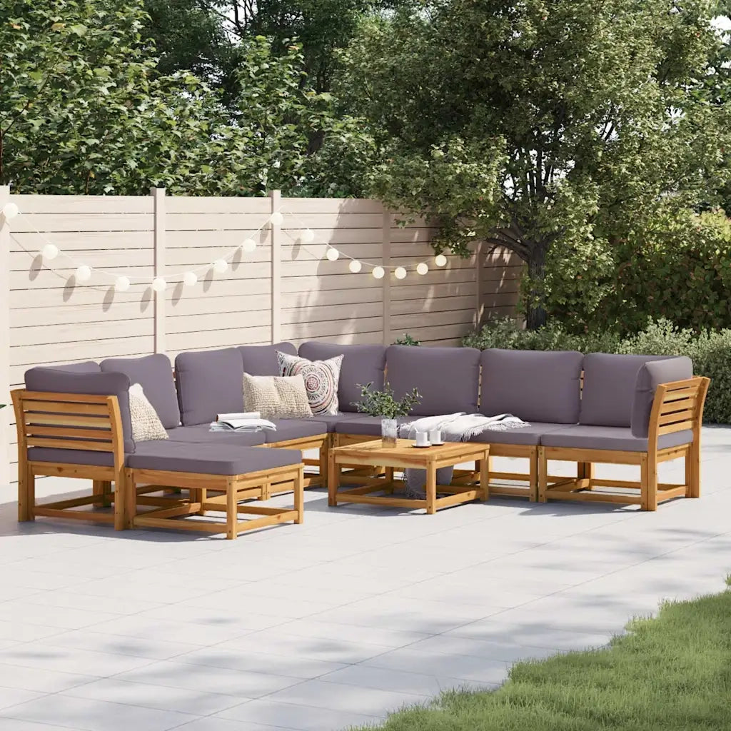 Set Salotto Giardino 9 pz con Cuscini Legno Massello di Acacia