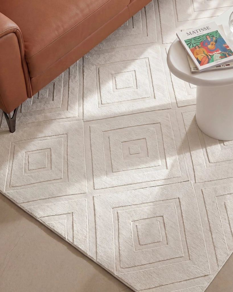 Tappeto in tessuto bianco sporco 160 x 230 cm jacquard forma rettangolare tappeto decorativo