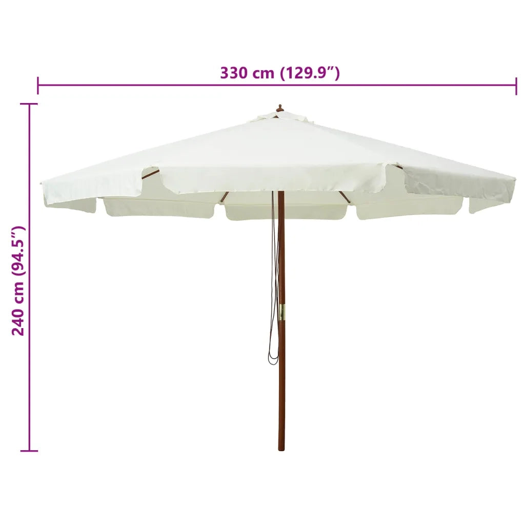 Ombrellone da Esterno-Ombrello da giardino con Palo in Legno 330 cm Bianco Sabbia