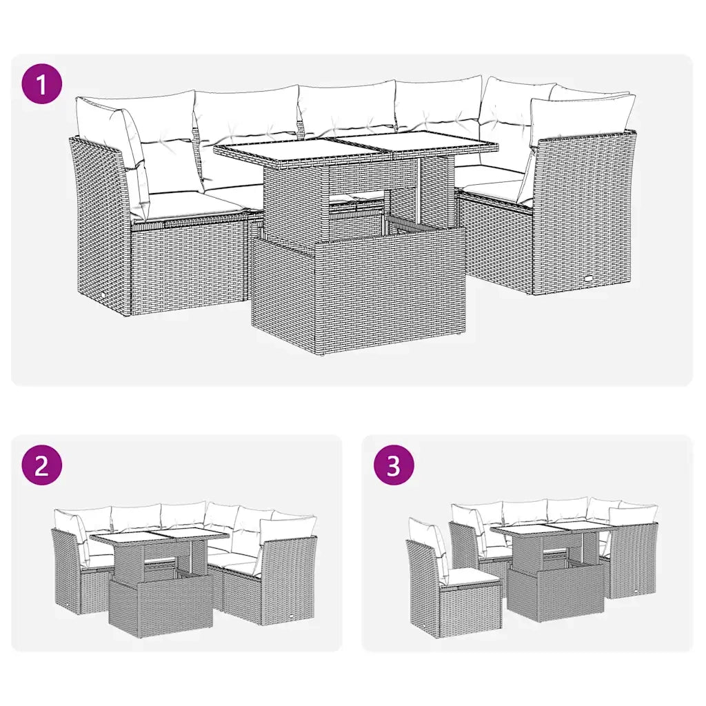 Set Divano da Giardino 6 pz con Cuscini Beige in Polyrattan
