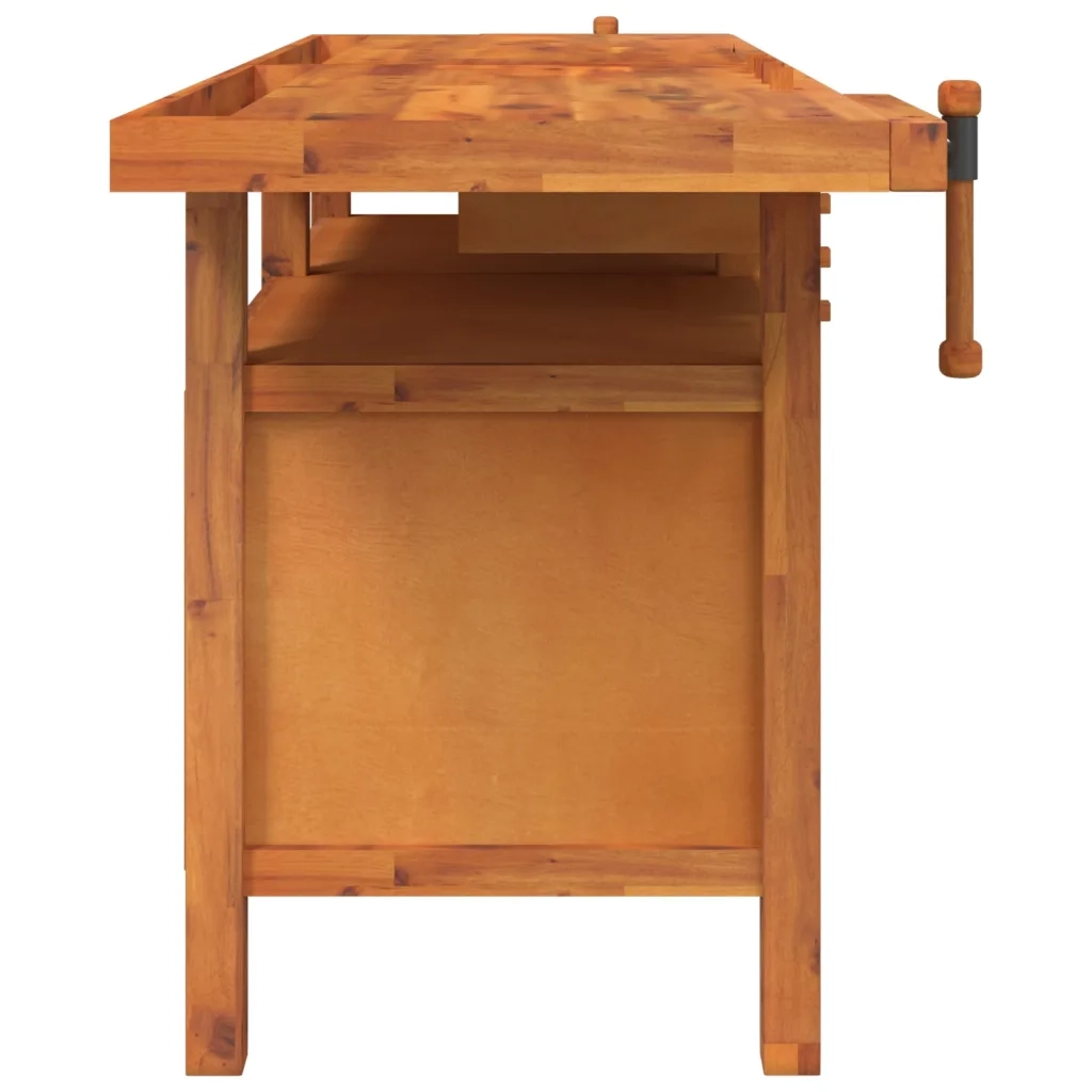 Banco Lavoro Cassetti e Morse 192x62x83cm Legno Massello Acacia 153326