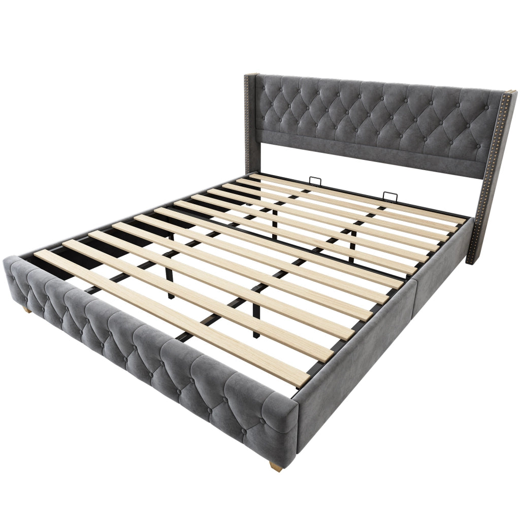 Letto imbottito 180 x 200 cm in velluto grigio con rete