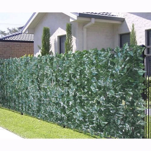 Siepe Sintetica Ornamentale per Terrazze e Giardino a Foglie di Edera H.1,5x20 mt Verde scuro