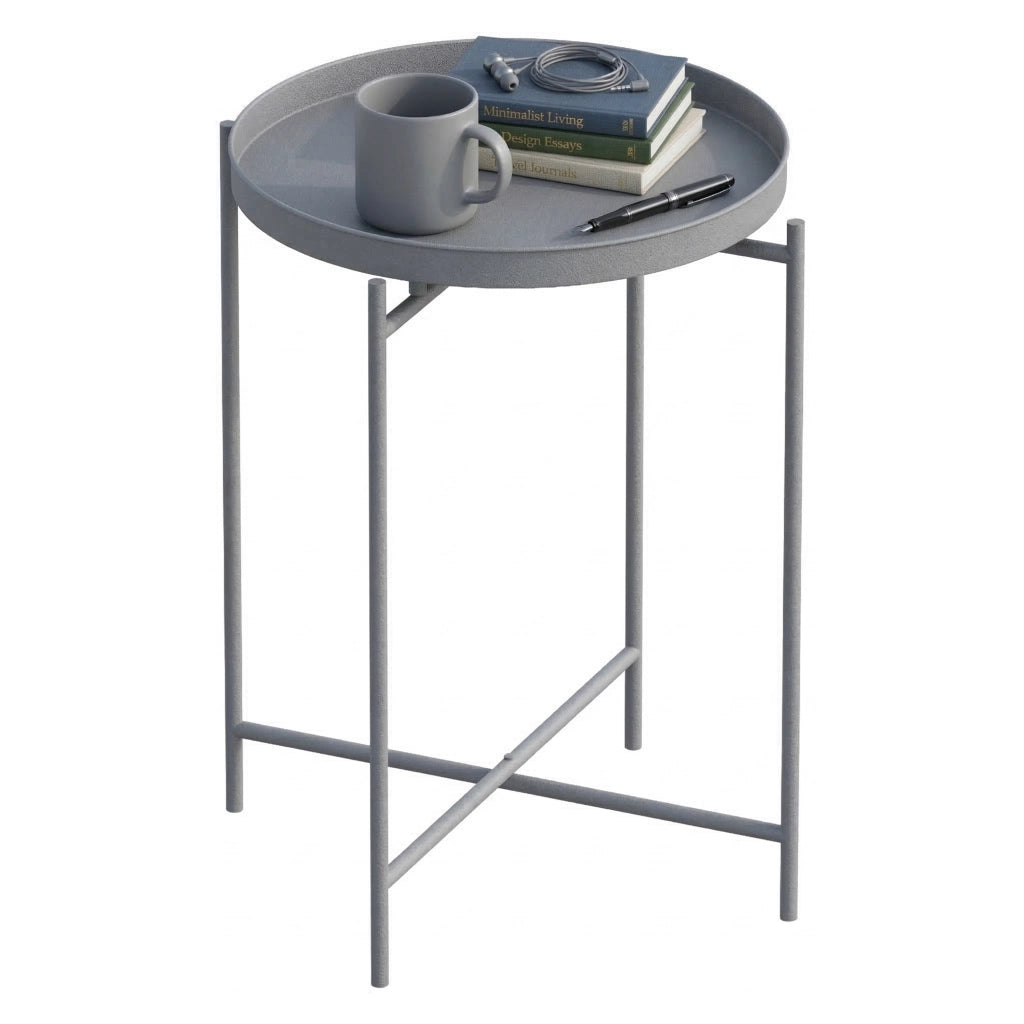 Gombito, Tavolino da Salotto Forma Rotondo, 46x46x56h cm Grigio Chiaro