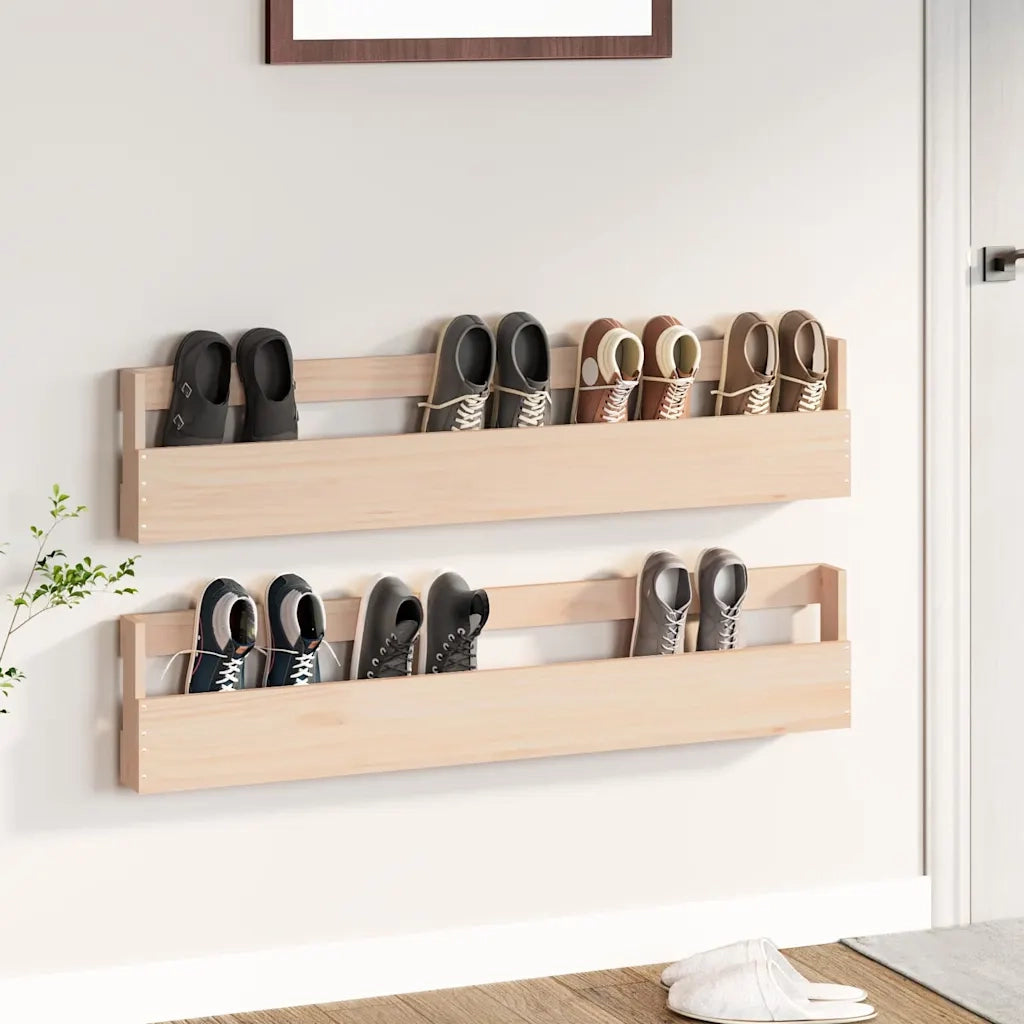 Scarpiere a Parete 2 pz-Set di 2 Scaffale per scarpe 110x9x23 cm Legno Massello di Pino