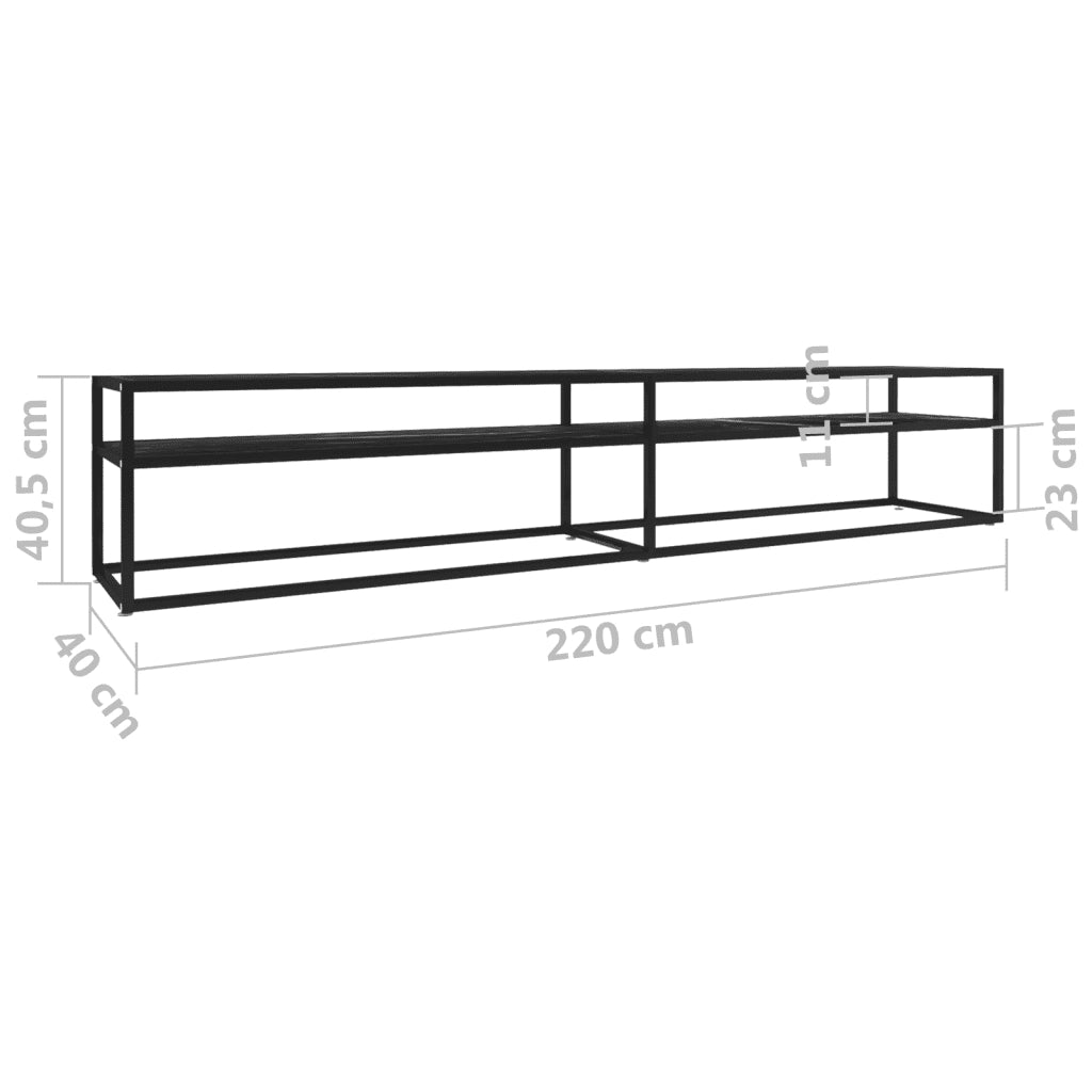 Mobile Porta TV Marmo Nero 220x40x40,5 cm in Vetro Temperato 331733