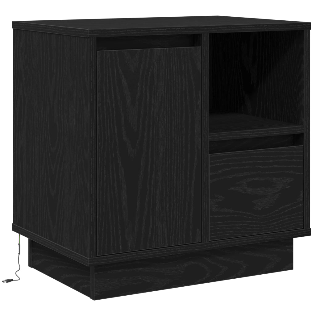 Comodino con LED Nero Rovere 50x34,5x50 cm