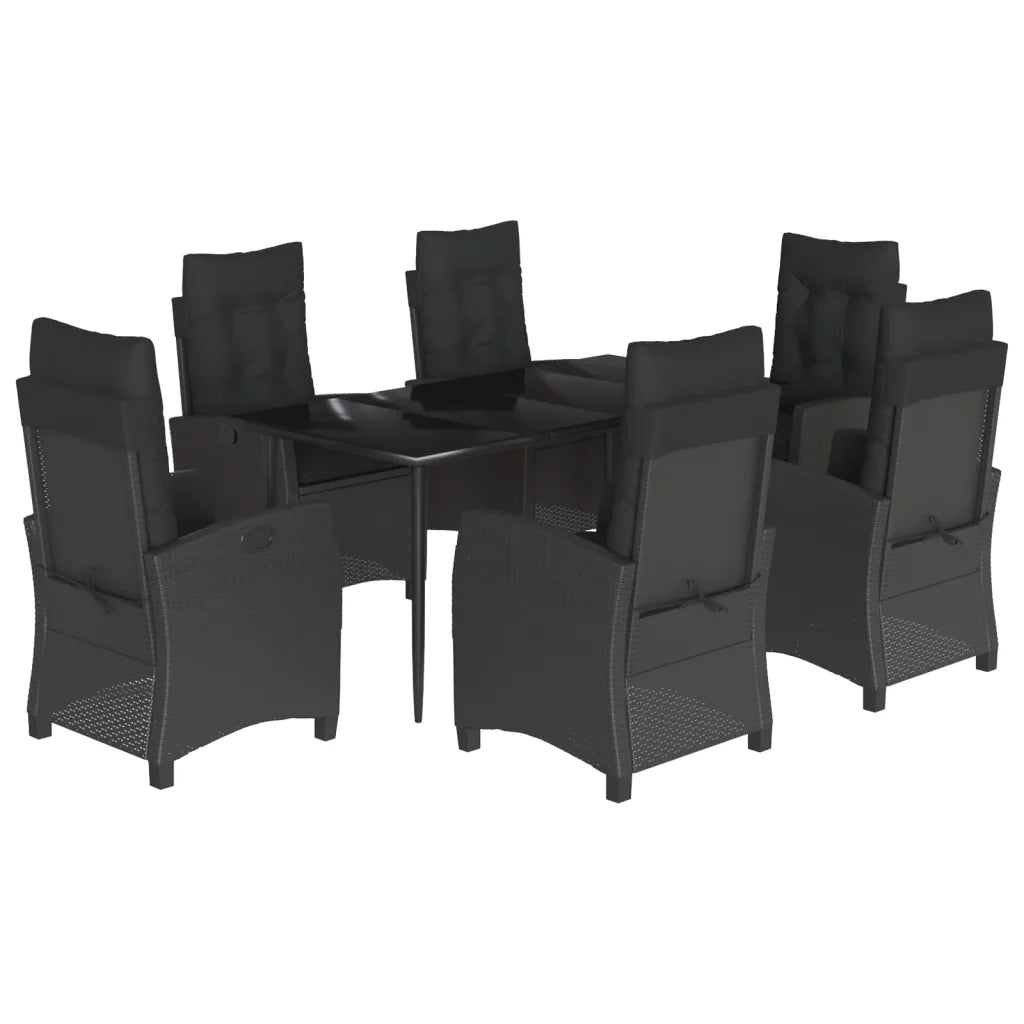 Set da Pranzo da Giardino 7 pz Nero con Cuscini in Polyrattan 3212748