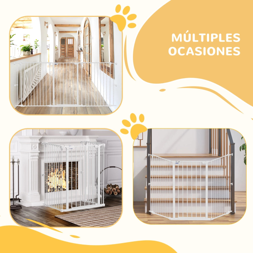 Recinto per Cani Pieghevole in Acciaio con 3 Pannelli ¨C zephmum ¨C Bianco 206x90 cm