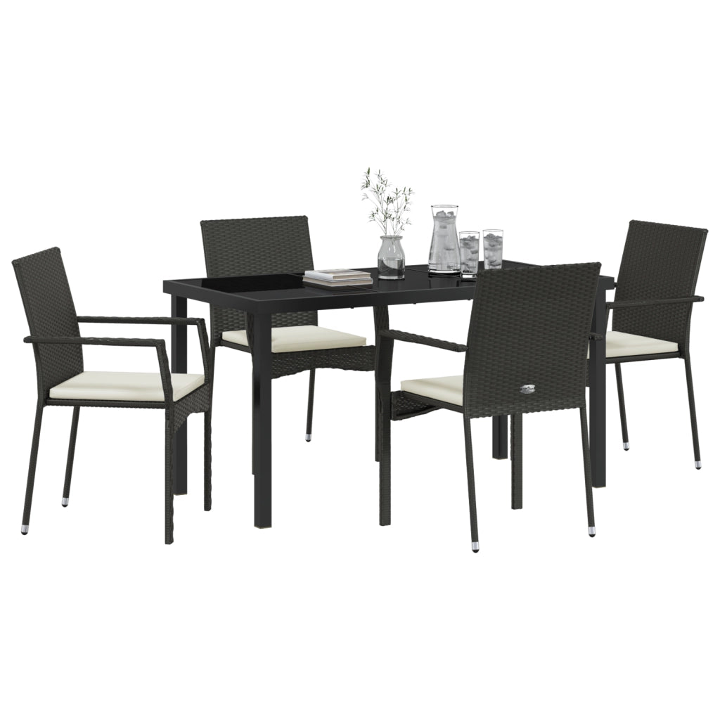 Set da Pranzo da Giardino in 5 Pezzi con Cuscini Nero Polyrattan
