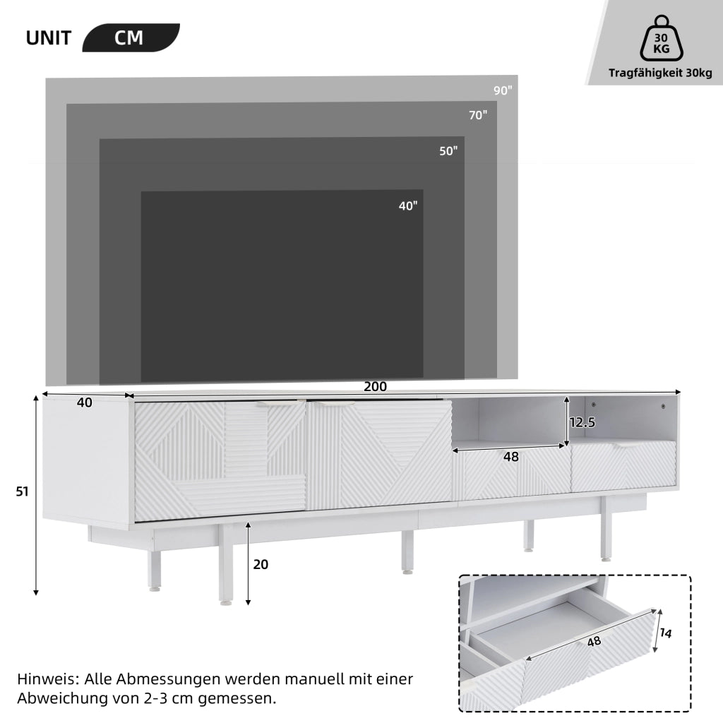 Mobile TV moderno minimalista - Zephmum - 200x40x51cm - Bianco - Stoccaggio