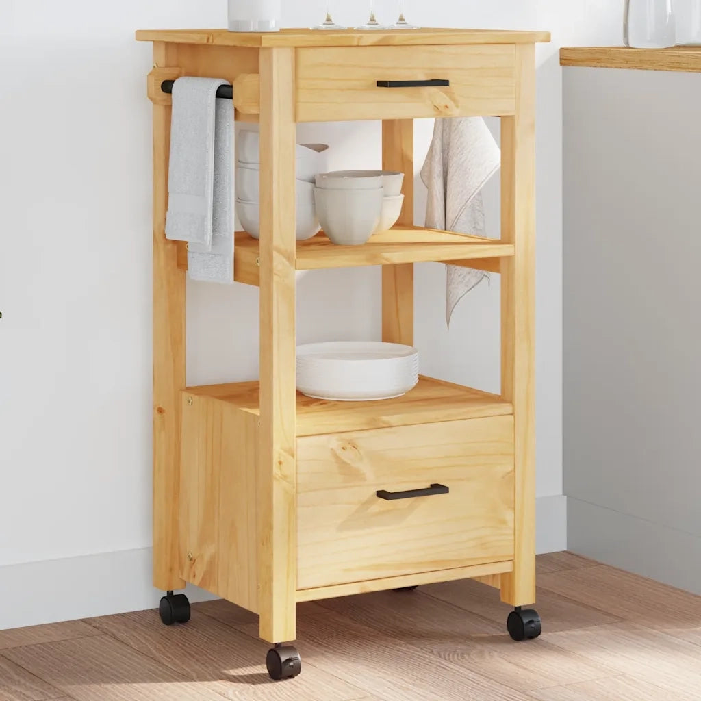 Carrello da Cucina-Scaffale per Cucina MONZA 48x40x88,5 cm in Legno Massello di Pino 388889