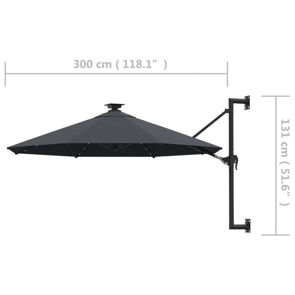 Ombrellone da parete con palo in metallo e illuminazione a LED 300 cm antracite 02_0008690