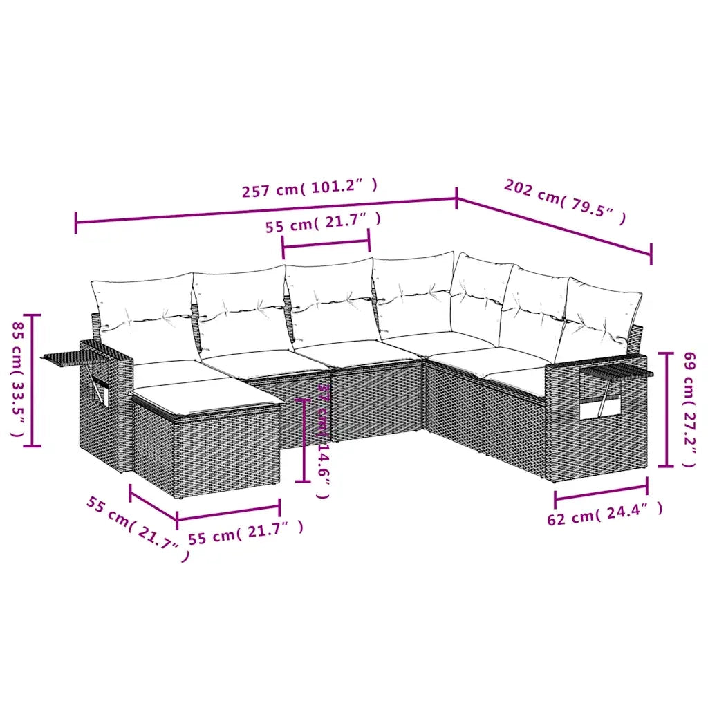 Set Divani da Giardino 7 pz con Cuscini Marrone in Polyrattan 3220503