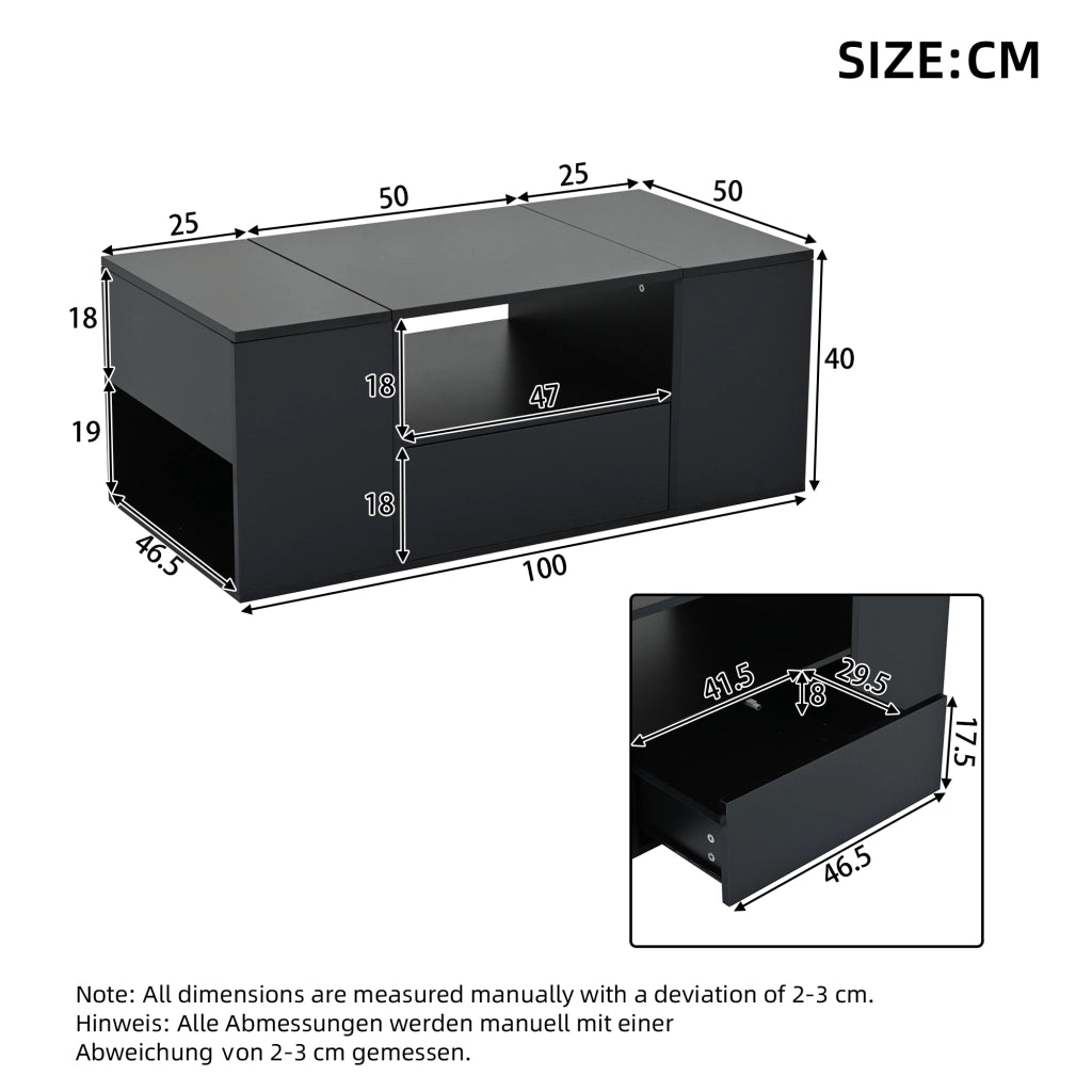 TAVOLINO DA SALOTTO 100 x 50 x 40 cm Nero lucido con LED