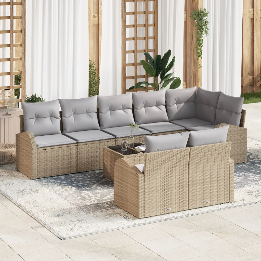 Set di divani da giardino da 9 pezzi con cuscini in polyrattan nero