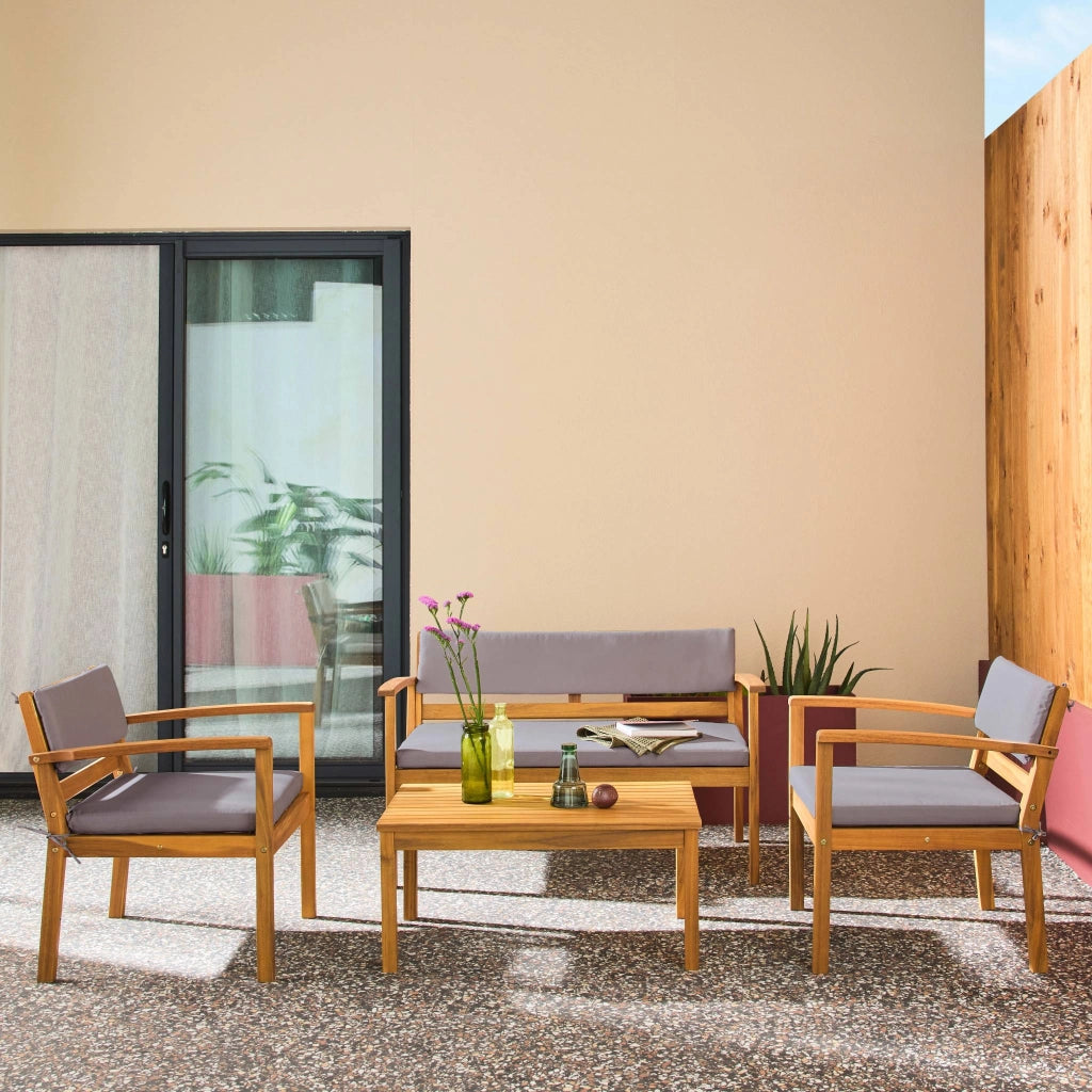 Salotto da giardino in legno di acacia, 4 posti, grigio