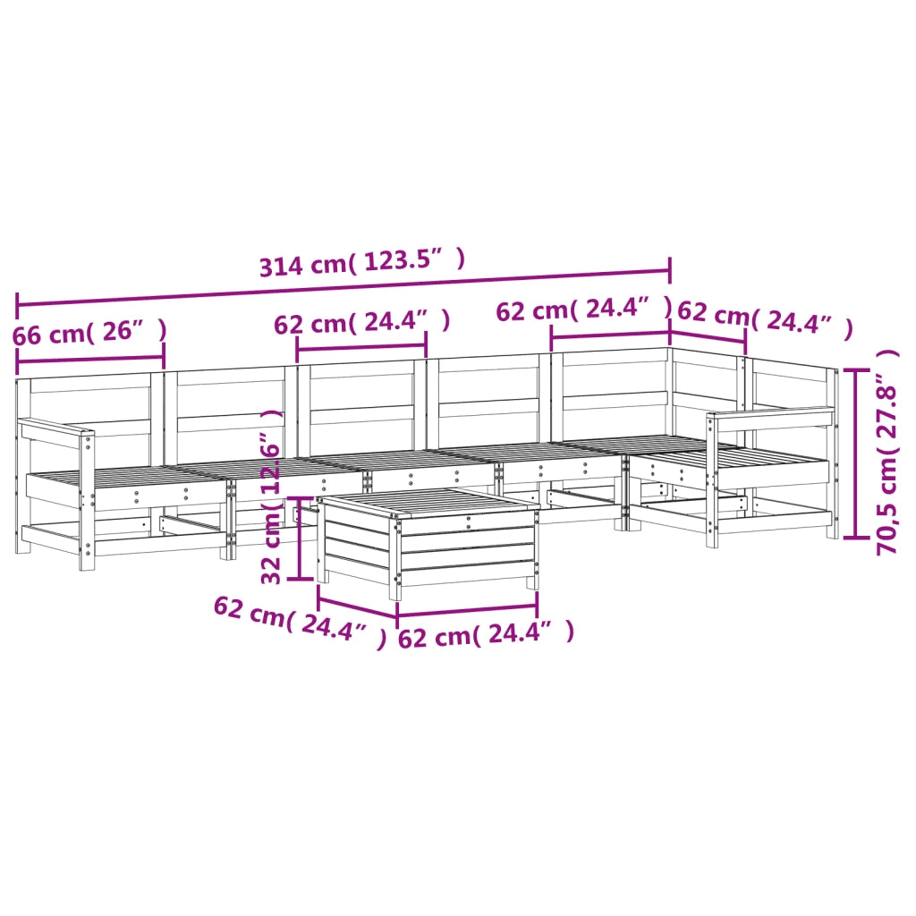 Set Divani da Giardino 7 pz Bianco in Legno Massello di Pino