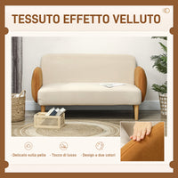 Divano 2 Posti Stile Nordico 138x73x74 cm in Tessuto Effetto Velluto e Legno Crema e Arancione