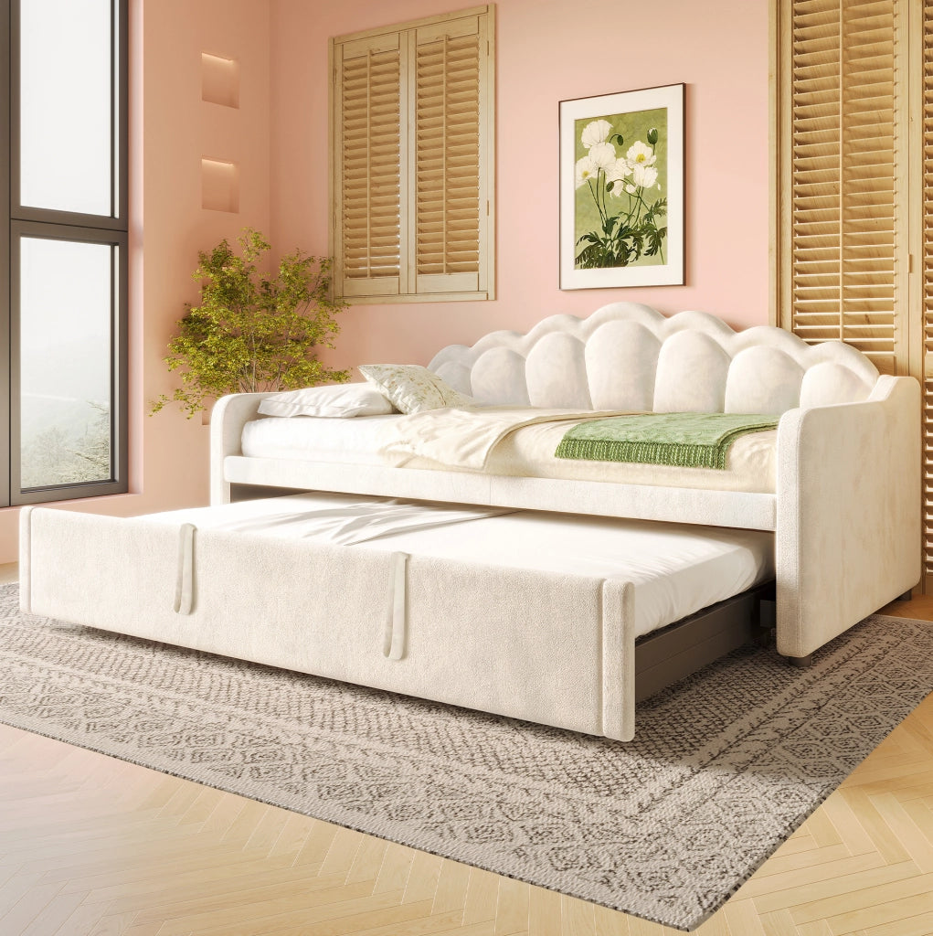 Letto estraibile in velluto beige 90x200 cm con LED