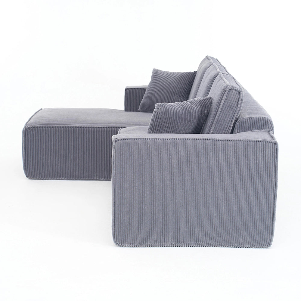 Divano angolare in velluto a coste - Xylo - 2 posti + chaise longue, schiuma ad alta densit¨¤