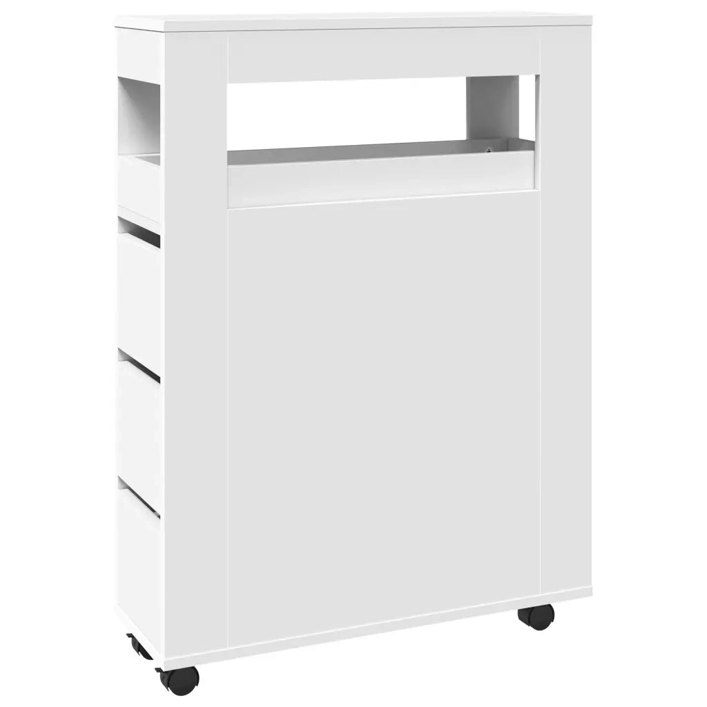 Mobile da Bagno | Armadio da bagno Stretto con Ruote Bianco in Truciolato