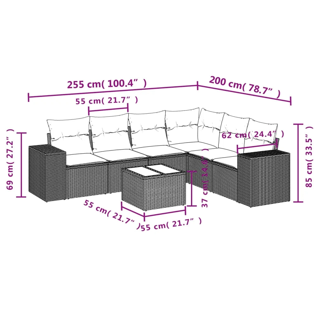 Set Divani da Giardino 7 pz con Cuscini Beige in Polyrattan 3254955