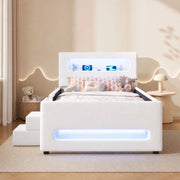 Letto con cassetti 90 × 200 cm imbottito con scala; LED regolabili tramite app; MDF e PU bianco