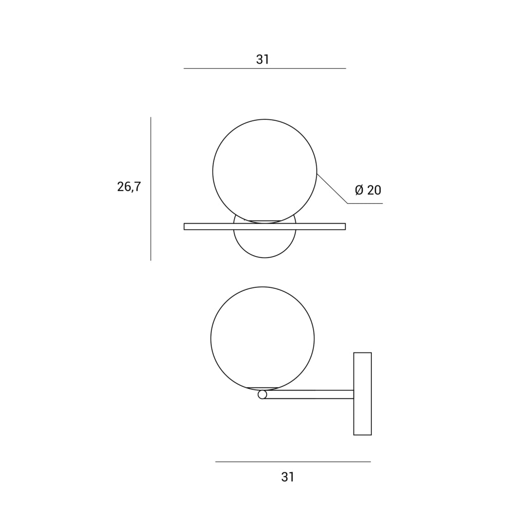 JUGEN APPLIQUE DA PARETE 1 LUCE OTTONE SPAZZOLATO ATTACCO E27 SFERA BIANCO OPACO