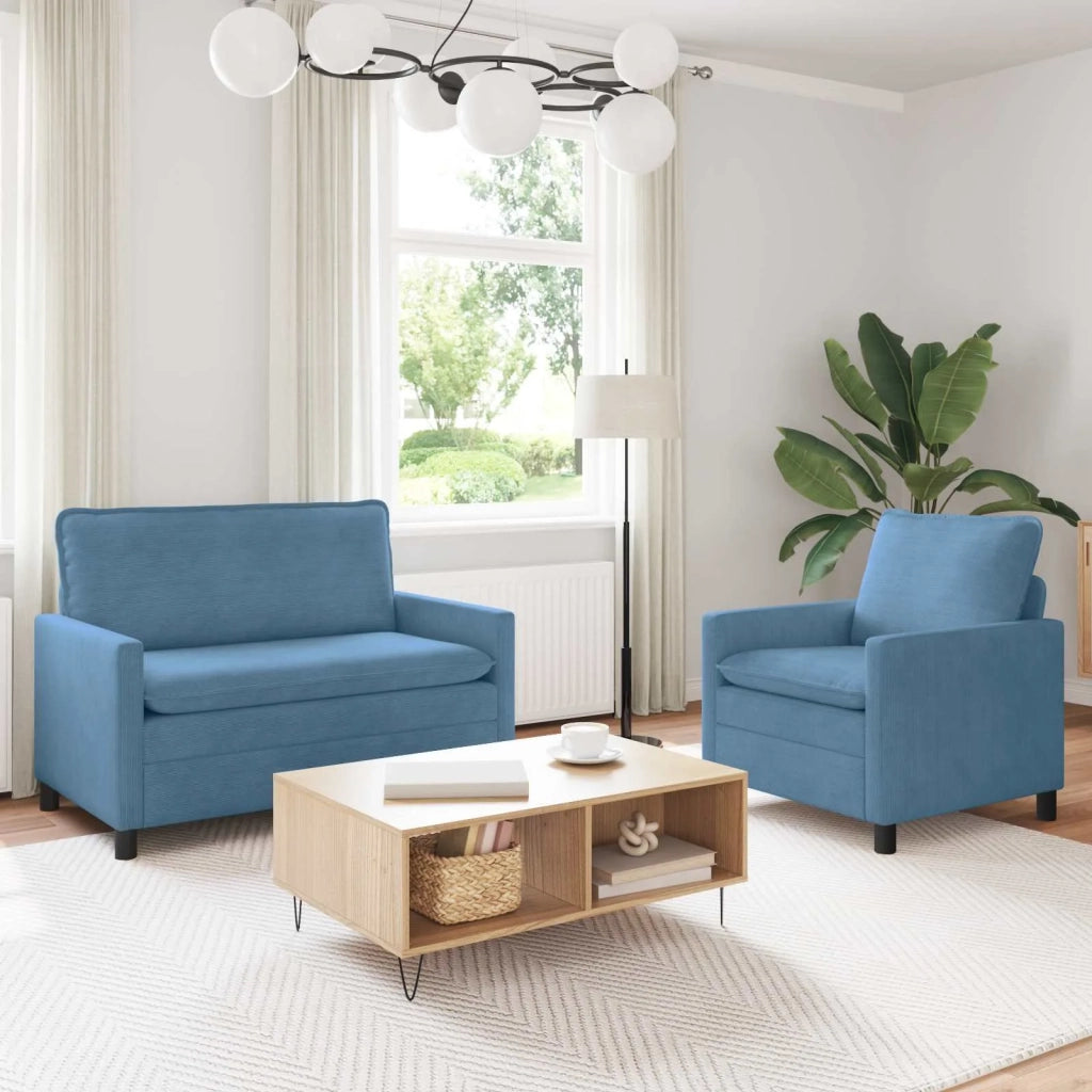 Set di divani 2 pcs Blu Tessuto