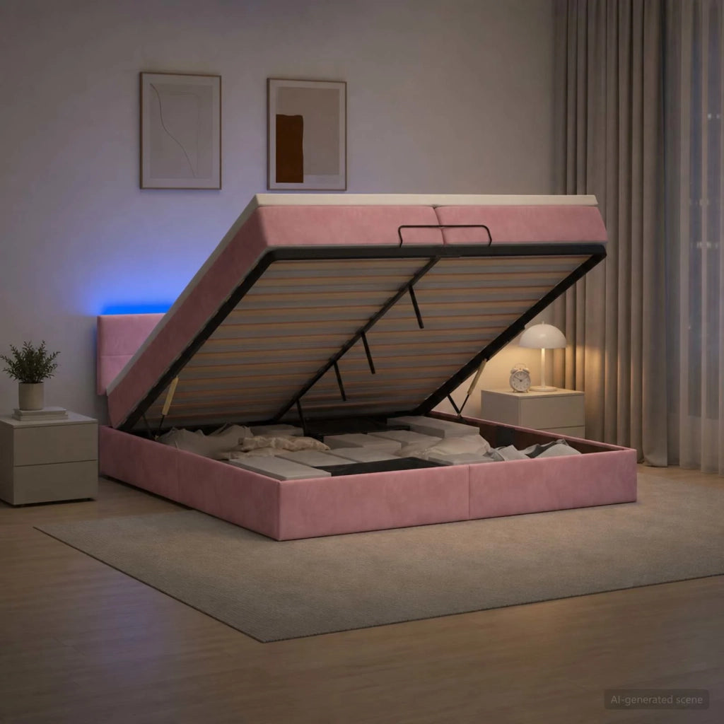 Letto Ottomano con Materasso e LED Rosa 200 x 200 cm Velluto 3457166