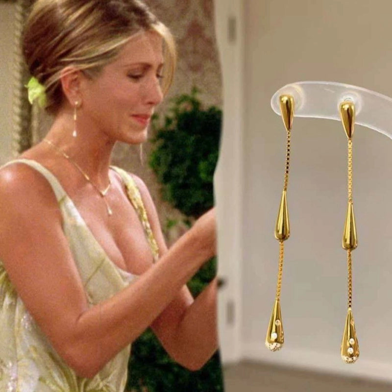 Orecchini pendenti a doppia goccia in oro con nappe