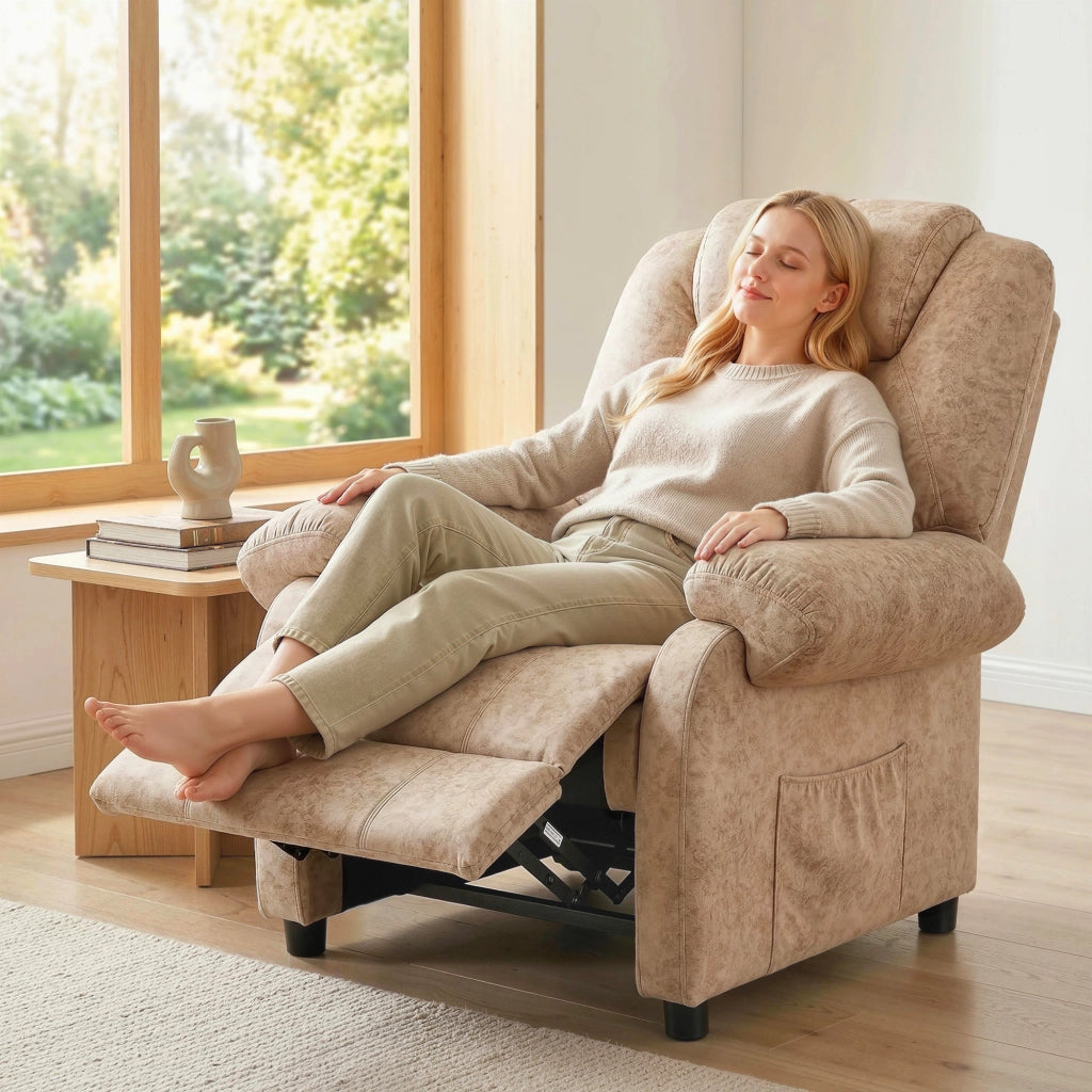 Poltrona Relax Reclinabile Manuale ¨C Xylo ¨C Tessuto Beige con Poggiapiedi