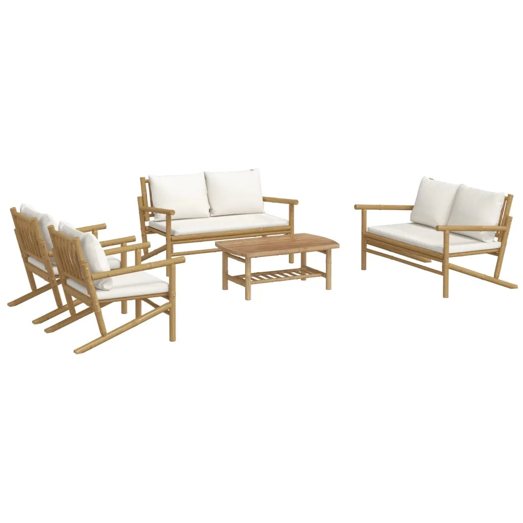 Set Salotto da Giardino 5pz con Cuscini Bianco Crema in BambÃ¹cod mxl 124316