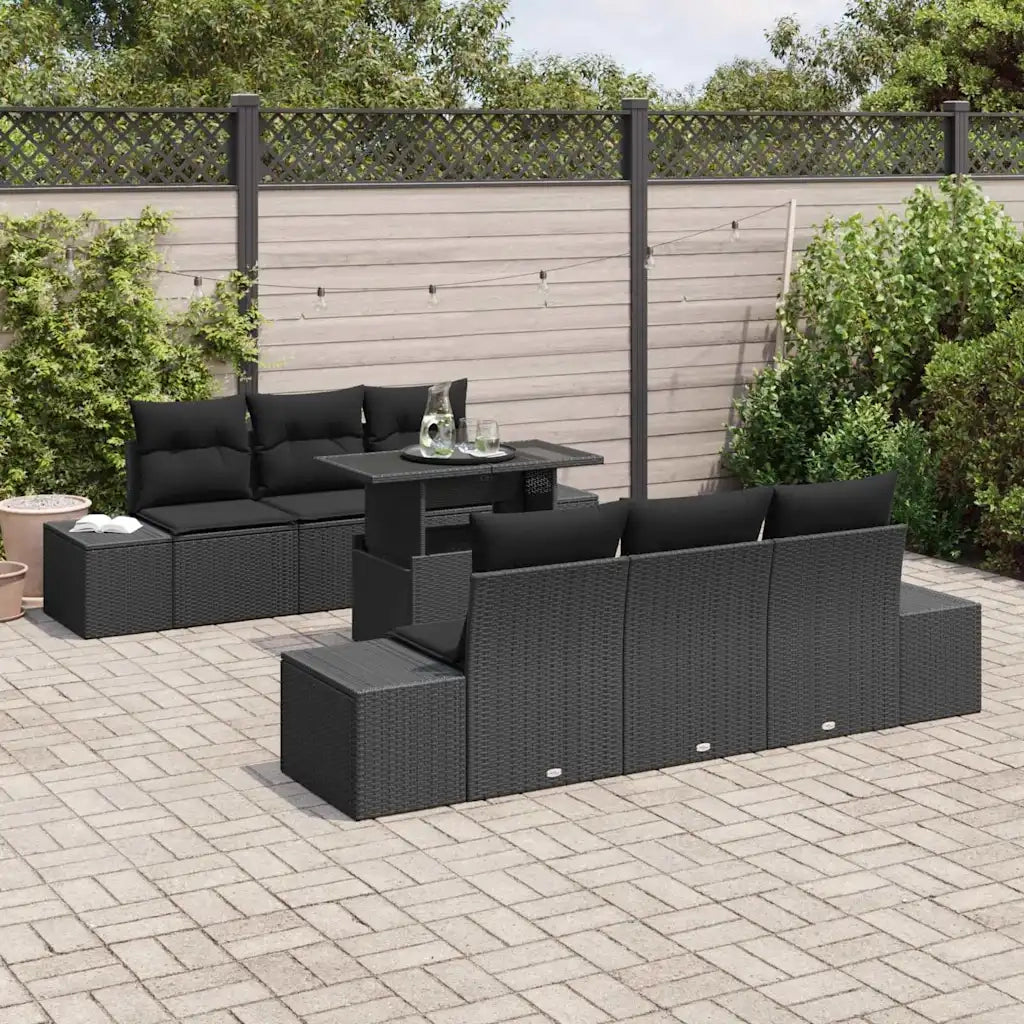 Set Divano da Giardino con cuscino 7 pcs Nero