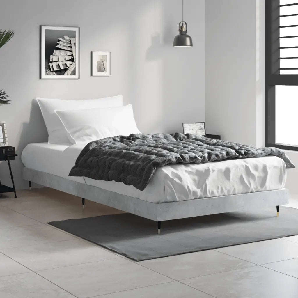 Letto singolo | Letto per adulti | Giroletto Grigio Cemento 100x200 cm in Legno Multistrato