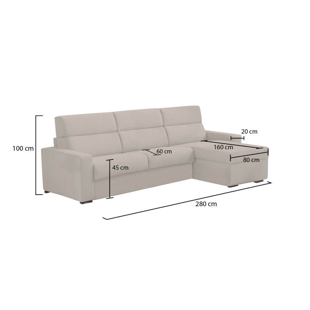 Vigonovo, Divano Fisso con Penisola Sfoderabile Made in Italy, 280x160 cm Beige