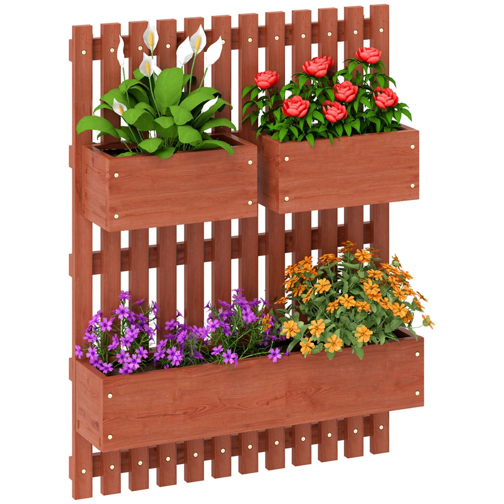 Fioriera Verticale con Vasi ¨C zephmum ¨C Legno Abete Marrone 60x16x80