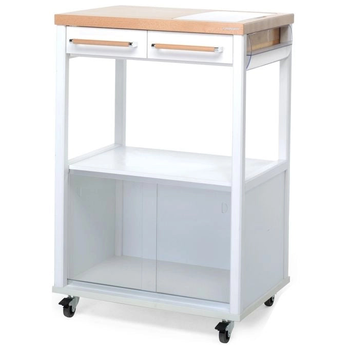 Foppapedretti 9900339530 Carrello da Cucina con Vano Porta Microonde e Tagliere Estraibile colore Bianco Naturale