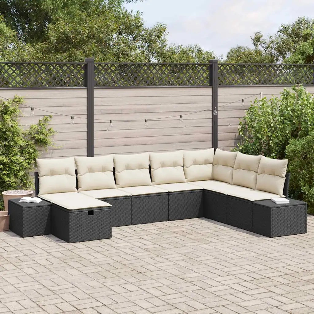 Set Divano da Giardino con cuscino 8 pcs Nero Poly Rattan