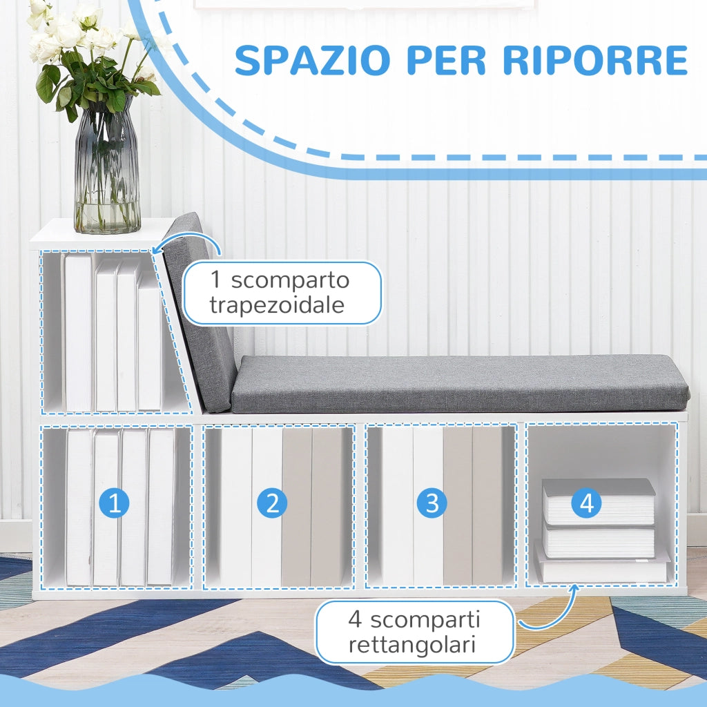 Libreria Moderna 108x30x60 cm a 5 Ripiani Aperti con 2 Cuscini in Legno Grigio