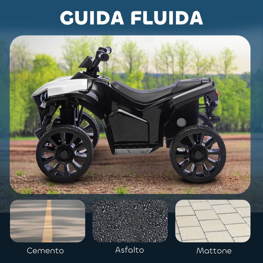 Quad Elettrico per Bambini ATV con Batteria Ricaricabile 6V Fari LED e Musica Bianco
