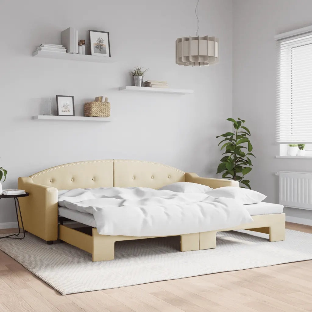 Divano Letto con Letto Estraibile-Sofa Letto-Daybed Crema 90x200 cm in Tessuto 379847