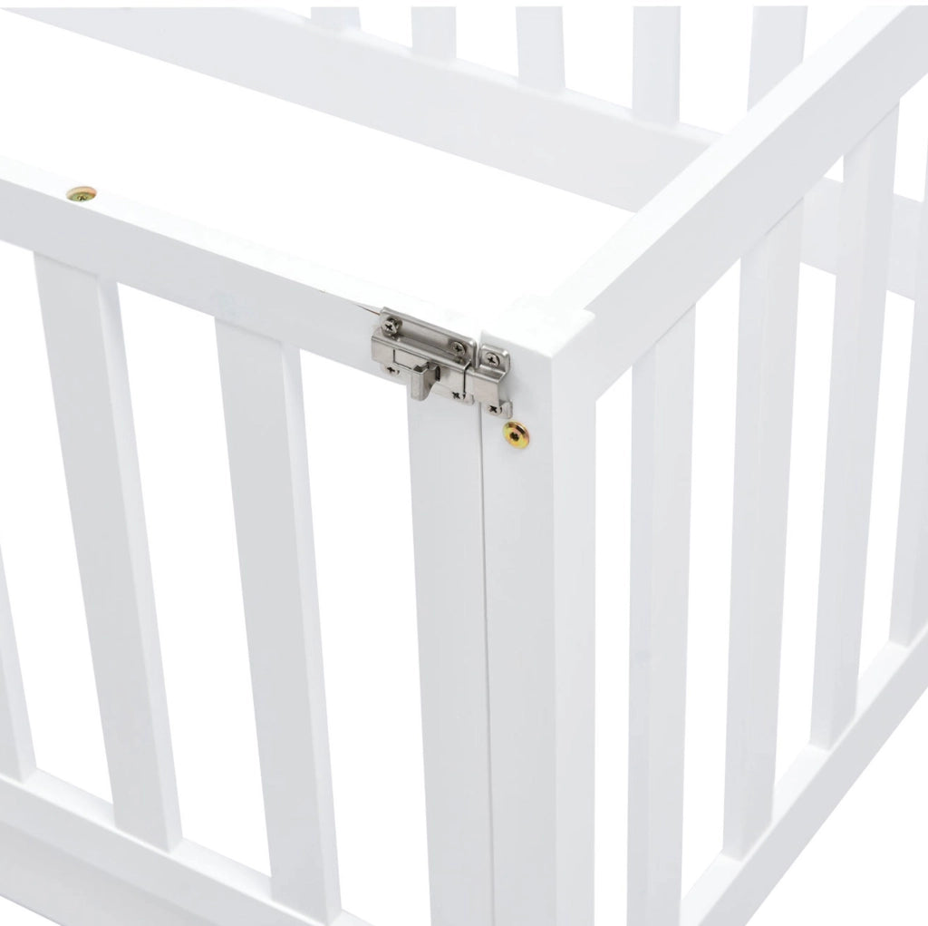 Letto a pavimento per bambini ULEVR 90x200 cm con recinto e porticina apribile, bianco