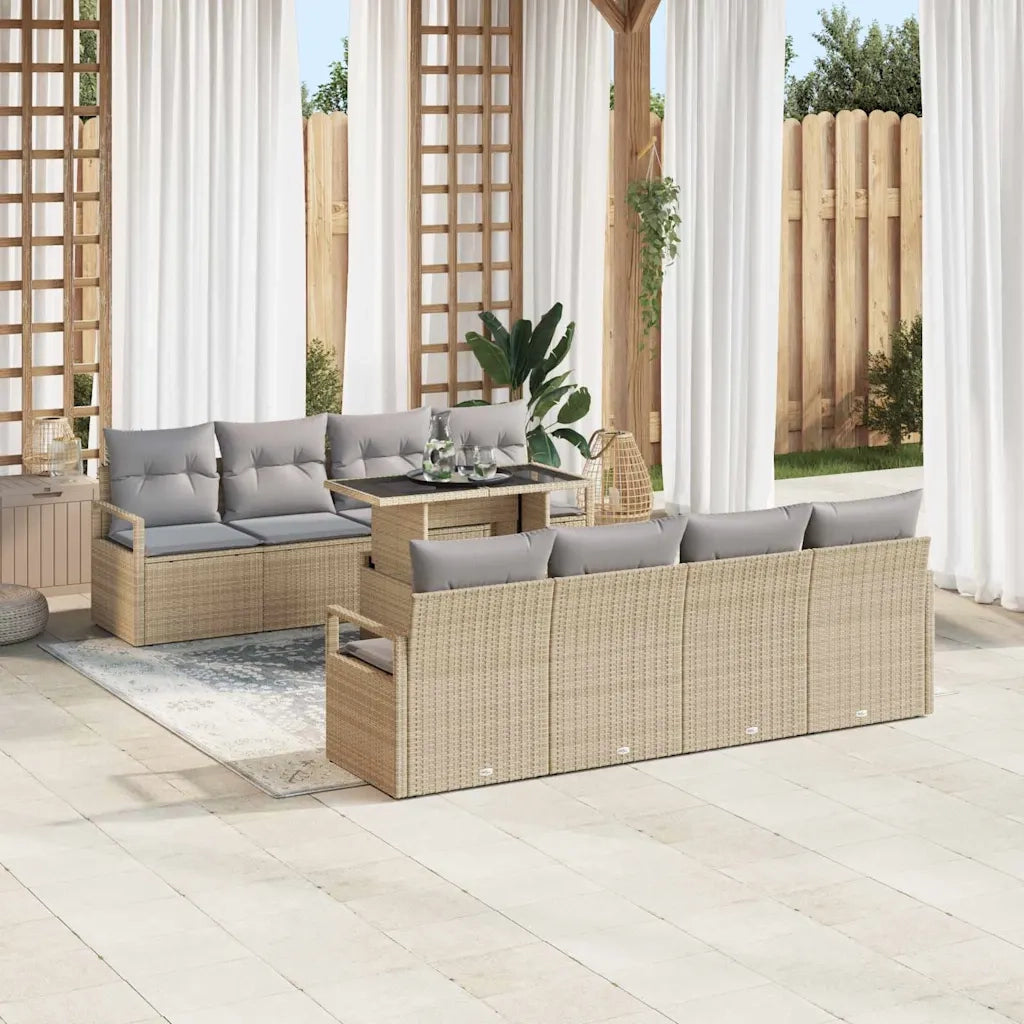 Set Divano da Giardino 9 pcs Beige Poly Rattan 3357523