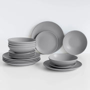 Servizio 18 Pezzi Piatti Cucina In Porcellana Gres Matt Design Moderno Finiture Opache Piatto Fondo Piano Dessert Lavastoviglie Microonde Colorazioni Tinta Unita Certificati Contatto Alimentare Grigio