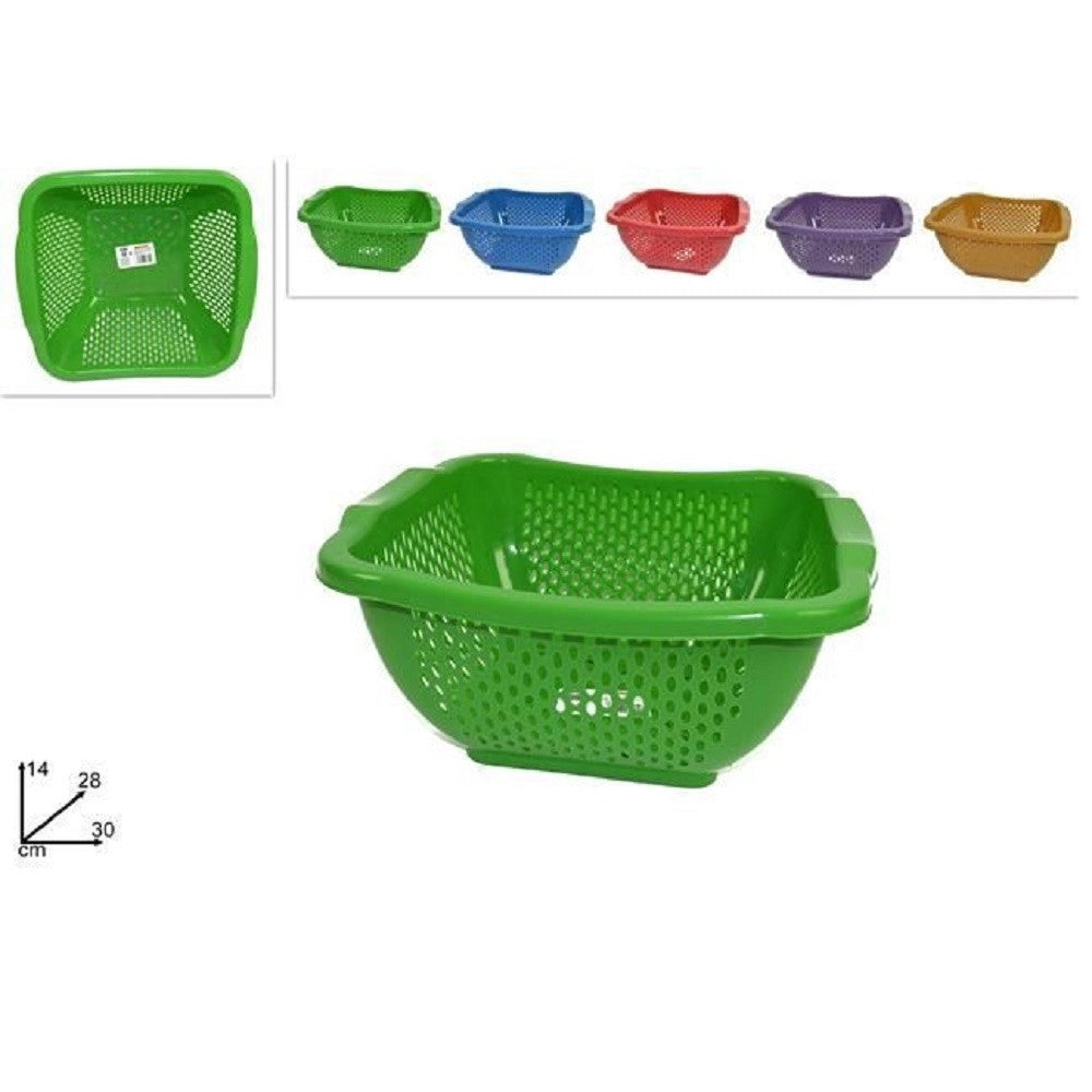 Trade Shop - Cesto Cestino Quadrato Forato Multiuso 30cm Scola Frutta Verdura Cucina Colorato -